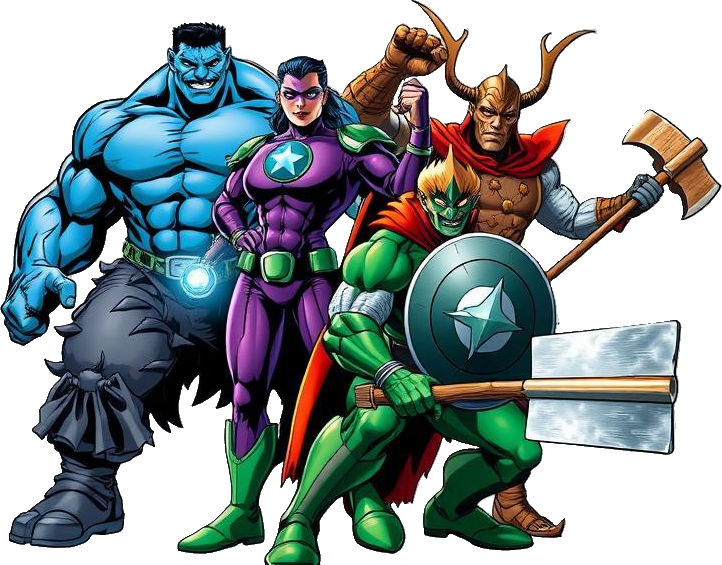 Blue superhero character representing comic book services and AI grading tools